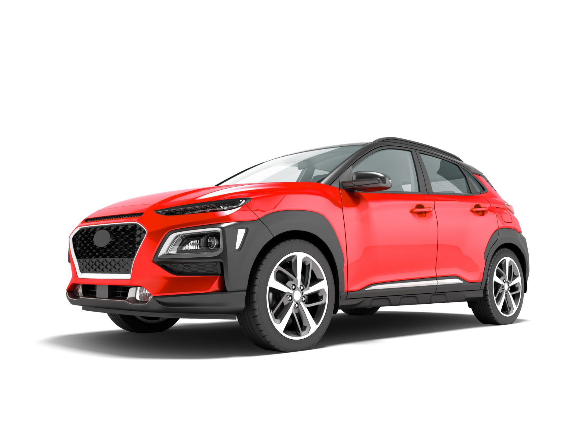 Modern red car crossover in front 3d render on white background